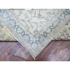 13'9"x17'1" Timberwolf Gray, Fine Peshawar Heriz, Sickle Leaf Design, Hand Knotted, Natural Dyes, Densely Woven, Pure Wool, Oversized Oriental Rug FWR528174