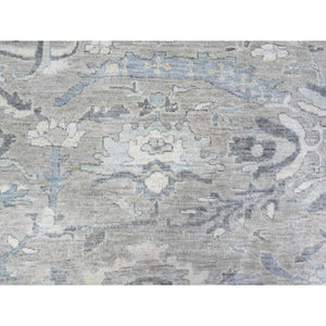 13'9"x17'1" Timberwolf Gray, Fine Peshawar Heriz, Sickle Leaf Design, Hand Knotted, Natural Dyes, Densely Woven, Pure Wool, Oversized Oriental Rug FWR528174