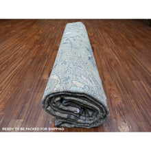Load image into Gallery viewer, 13&#39;9&quot;x17&#39;1&quot; Timberwolf Gray, Fine Peshawar Heriz, Sickle Leaf Design, Hand Knotted, Natural Dyes, Densely Woven, Pure Wool, Oversized Oriental Rug FWR528174