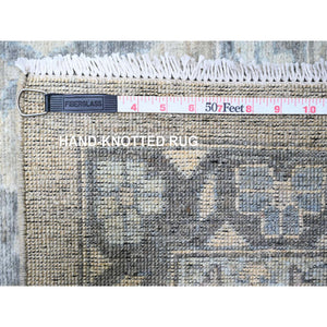 13'9"x17'1" Timberwolf Gray, Fine Peshawar Heriz, Sickle Leaf Design, Hand Knotted, Natural Dyes, Densely Woven, Pure Wool, Oversized Oriental Rug FWR528174
