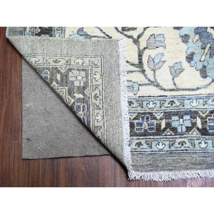 15'3"x15'3" Stone Gray, Vegetable Dyes, Dense Weave, Fine Peshawar Heriz, Sickle Leaf Design, Hand Knotted, Organic Wool, XL Square Oriental Rug FWR528180