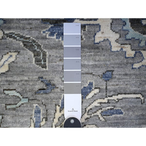 15'3"x15'3" Stone Gray, Vegetable Dyes, Dense Weave, Fine Peshawar Heriz, Sickle Leaf Design, Hand Knotted, Organic Wool, XL Square Oriental Rug FWR528180