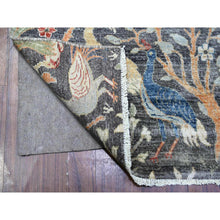 Load image into Gallery viewer, 4&#39;x12&#39; Olive Black, Afghan Peshawar With Birds Of Paradise, Hand Knotted, Vegetable Dyes, Organic Wool, Wide Runner, Oriental Rug FWR528186