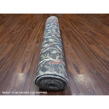 Load image into Gallery viewer, 4&#39;x12&#39; Olive Black, Afghan Peshawar With Birds Of Paradise, Hand Knotted, Vegetable Dyes, Organic Wool, Wide Runner, Oriental Rug FWR528186