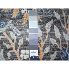 Load image into Gallery viewer, 4&#39;1&quot;x12&#39; Jet Black, Vegetable Dyes, Organic Wool, Afghan Peshawar with Birds of Paradise, Hand Knotted, Wide Runner, Oriental Rug FWR528198