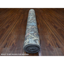 Load image into Gallery viewer, 4&#39;1&quot;x12&#39; Jet Black, Vegetable Dyes, Organic Wool, Afghan Peshawar with Birds of Paradise, Hand Knotted, Wide Runner, Oriental Rug FWR528198