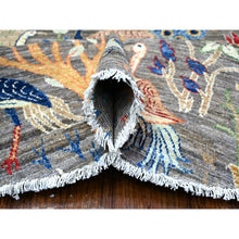 Load image into Gallery viewer, 8&#39;x8&#39; Jet Gray, Hand Knotted, Soft Wool, Afghan Peshawar With Birds Of Paradise, Abrash, Natural Dyes, Round Oriental Rug FWR528246