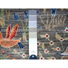 Load image into Gallery viewer, 8&#39;x8&#39; Jet Gray, Hand Knotted, Soft Wool, Afghan Peshawar With Birds Of Paradise, Abrash, Natural Dyes, Round Oriental Rug FWR528246