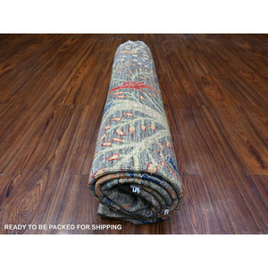8'x8' Jet Gray, Hand Knotted, Soft Wool, Afghan Peshawar With Birds Of Paradise, Abrash, Natural Dyes, Round Oriental Rug FWR528246