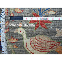 Load image into Gallery viewer, 8&#39;x8&#39; Jet Gray, Hand Knotted, Soft Wool, Afghan Peshawar With Birds Of Paradise, Abrash, Natural Dyes, Round Oriental Rug FWR528246