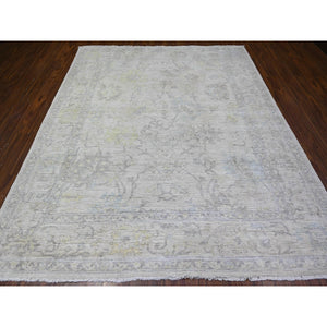 8'x9'5" Voyage Gray, Hand Knotted Afghan Angora Oushak With Faded Out Colors, All Over Design, Vegetable Dyes Soft Wool, Oriental Rug FWR528300