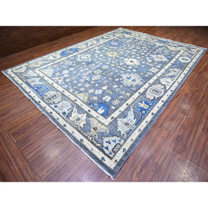 10'x14' Normandy Gray, Natural Dyes, Afghan Angora Oushak With All Over Pattern, Hand Knotted, Pure Wool Oriental Rug FWR528354