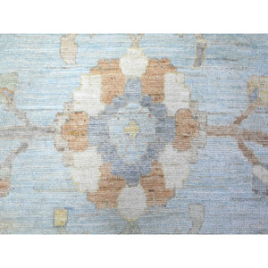 12'2"x17'2" Aero Blue, Hand Knotted, Afghan Angora Oushak With All Over Floral Pattern, Natural Dyes Organic Wool, Oriental Rug FWR528408