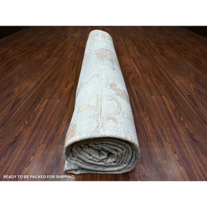 12'2"x17'2" Aero Blue, Hand Knotted, Afghan Angora Oushak With All Over Floral Pattern, Natural Dyes Organic Wool, Oriental Rug FWR528408