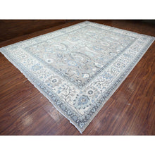 Load image into Gallery viewer, 11&#39;6&quot;x15&#39; Mineral Deposit Gray, Fine Peshawar Sickle Leaf Design, Hand Knotted, Denser Weave And Natural Dyes, Pure Wool Oversized Oriental Rug FWR528468
