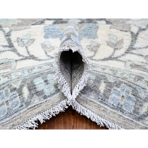 11'6"x15' Mineral Deposit Gray, Fine Peshawar Sickle Leaf Design, Hand Knotted, Denser Weave And Natural Dyes, Pure Wool Oversized Oriental Rug FWR528468
