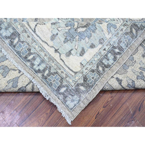 11'6"x15' Mineral Deposit Gray, Fine Peshawar Sickle Leaf Design, Hand Knotted, Denser Weave And Natural Dyes, Pure Wool Oversized Oriental Rug FWR528468