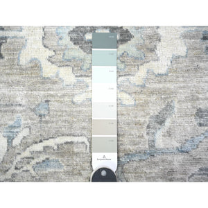 11'6"x15' Mineral Deposit Gray, Fine Peshawar Sickle Leaf Design, Hand Knotted, Denser Weave And Natural Dyes, Pure Wool Oversized Oriental Rug FWR528468