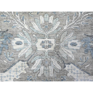 11'6"x15' Mineral Deposit Gray, Fine Peshawar Sickle Leaf Design, Hand Knotted, Denser Weave And Natural Dyes, Pure Wool Oversized Oriental Rug FWR528468