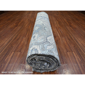 11'6"x15' Mineral Deposit Gray, Fine Peshawar Sickle Leaf Design, Hand Knotted, Denser Weave And Natural Dyes, Pure Wool Oversized Oriental Rug FWR528468