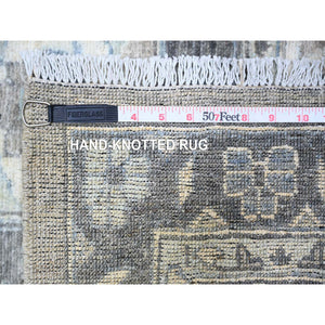11'6"x15' Mineral Deposit Gray, Fine Peshawar Sickle Leaf Design, Hand Knotted, Denser Weave And Natural Dyes, Pure Wool Oversized Oriental Rug FWR528468