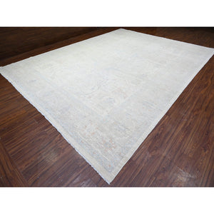 11'7"x15' Daisy White, Washed Out  Peshawar, Hand Knotted, Pure Wool, Oversized, Oriental Rug FWR528528