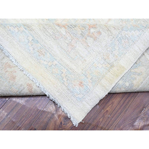 11'7"x15' Daisy White, Washed Out  Peshawar, Hand Knotted, Pure Wool, Oversized, Oriental Rug FWR528528
