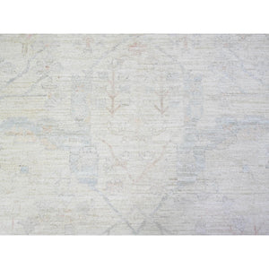 11'7"x15' Daisy White, Washed Out  Peshawar, Hand Knotted, Pure Wool, Oversized, Oriental Rug FWR528528