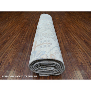 11'7"x15' Daisy White, Washed Out  Peshawar, Hand Knotted, Pure Wool, Oversized, Oriental Rug FWR528528