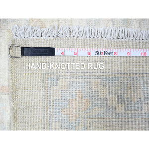 11'7"x15' Daisy White, Washed Out  Peshawar, Hand Knotted, Pure Wool, Oversized, Oriental Rug FWR528528