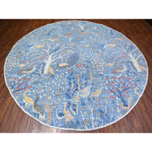 Load image into Gallery viewer, 10&#39;4&quot;x10&#39;4&quot; Ruddy Blue, Hand Knotted, Organic Wool, Afghan Peshawar with Birds of Paradise, Vegetable Dyes, Round, Oriental Rug FWR528558