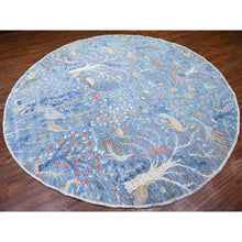 Load image into Gallery viewer, 10&#39;4&quot;x10&#39;4&quot; Ruddy Blue, Hand Knotted, Organic Wool, Afghan Peshawar with Birds of Paradise, Vegetable Dyes, Round, Oriental Rug FWR528558