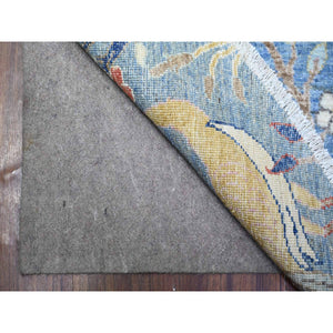 10'4"x10'4" Ruddy Blue, Hand Knotted, Organic Wool, Afghan Peshawar with Birds of Paradise, Vegetable Dyes, Round, Oriental Rug FWR528558