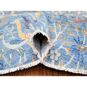 10'4"x10'4" Ruddy Blue, Hand Knotted, Organic Wool, Afghan Peshawar with Birds of Paradise, Vegetable Dyes, Round, Oriental Rug FWR528558