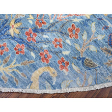 Load image into Gallery viewer, 10&#39;4&quot;x10&#39;4&quot; Ruddy Blue, Hand Knotted, Organic Wool, Afghan Peshawar With Birds Of Paradise, Vegetable Dyes, Round, Oriental Rug FWR528558