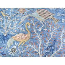 Load image into Gallery viewer, 10&#39;4&quot;x10&#39;4&quot; Ruddy Blue, Hand Knotted, Organic Wool, Afghan Peshawar With Birds Of Paradise, Vegetable Dyes, Round, Oriental Rug FWR528558