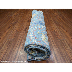 10'4"x10'4" Ruddy Blue, Hand Knotted, Organic Wool, Afghan Peshawar with Birds of Paradise, Vegetable Dyes, Round, Oriental Rug FWR528558