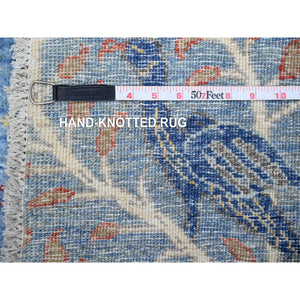 10'4"x10'4" Ruddy Blue, Hand Knotted, Organic Wool, Afghan Peshawar with Birds of Paradise, Vegetable Dyes, Round, Oriental Rug FWR528558