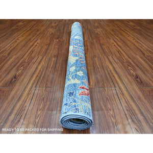 5'x6'4" Steel Blue, Afghan Peshawar with Birds of Paradise, Hand Knotted, Vegetable Dyes, Organic Wool, Oriental Rug FWR528660