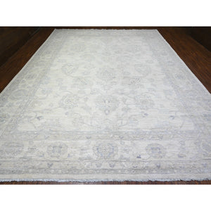 11'8"x15' Chantilly Lace White, Organic Wool, White Wash Peshawar, Hand Knotted, Oversized Oriental Rug FWR528840