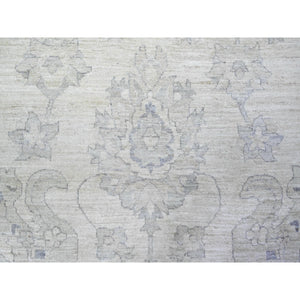11'8"x15' Chantilly Lace White, Organic Wool, White Wash Peshawar, Hand Knotted, Oversized Oriental Rug FWR528840