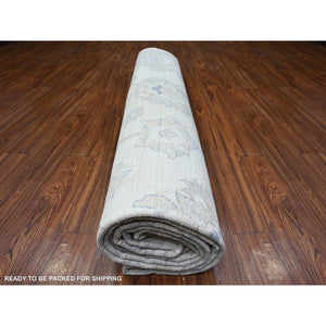 11'8"x15' Chantilly Lace White, Organic Wool, White Wash Peshawar, Hand Knotted, Oversized Oriental Rug FWR528840