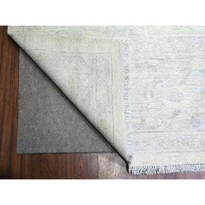 11'6"x15'3" Dove White, Stone Wash Peshawar With Floral Design, Hand Knotted, Natural Dyes, Soft Wool, Oversized Oriental Rug FWR528846
