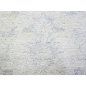 11'6"x15'3" Dove White, Stone Wash Peshawar With Floral Design, Hand Knotted, Natural Dyes, Soft Wool, Oversized Oriental Rug FWR528846