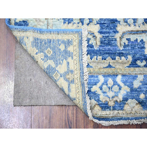 2'7"x7'10" Luxe Blue, Natural Dyes And Organic Wool, Afghan Angora Oushak All Over Motifs, Hand Knotted Oriental Runner Rug FWR528882