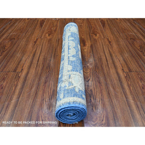 2'7"x7'10" Luxe Blue, Natural Dyes And Organic Wool, Afghan Angora Oushak All Over Motifs, Hand Knotted Oriental Runner Rug FWR528882
