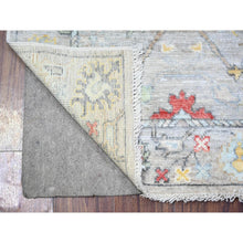 Load image into Gallery viewer, 3&#39;1&quot;x10&#39;6&quot; Mercedes Benz Gray, Vegetable Dyes, Pure Wool, Hand Knotted Afghan Angora Oushak With Geometric Medallions Design, Runner Oriental Rug FWR528894