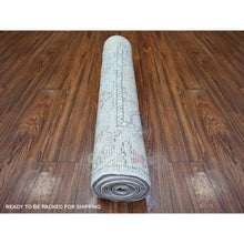 Load image into Gallery viewer, 3&#39;1&quot;x10&#39;6&quot; Mercedes Benz Gray, Vegetable Dyes, Pure Wool, Hand Knotted Afghan Angora Oushak With Geometric Medallions Design, Runner Oriental Rug FWR528894