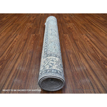 Load image into Gallery viewer, 4&#39;x12&#39; Upward Gray And Acadia White, Extra Soft Wool, Fine Peshawar Heriz Sickle Leaf Design Natural Dyes, Denser Weave, Wide Runner Hand Knotted Oriental Rug FWR529008