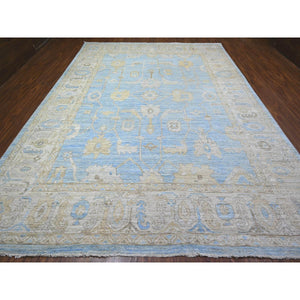 10'x13'8" Maya Blue, Afghan Angora Oushak All Over Floral Design, Hand Knotted 100% Wool Natural Dyes, Oriental Rug FWR529092